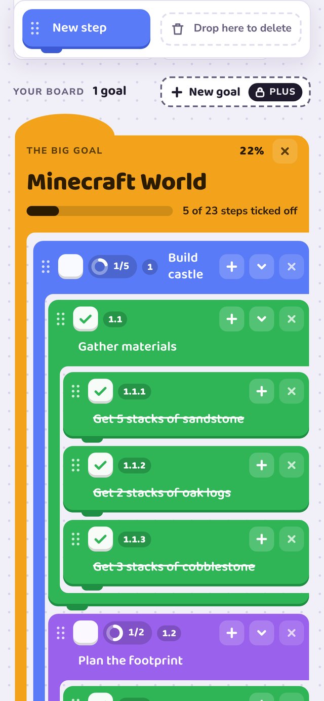 Chip Away on a phone: Nested steps on a phone