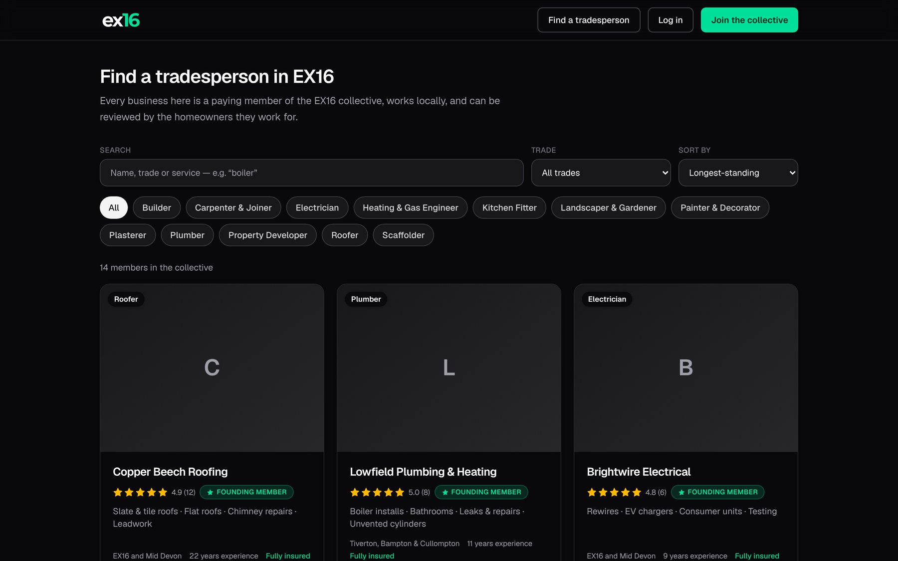 EX16 on desktop: The directory: paying members only
