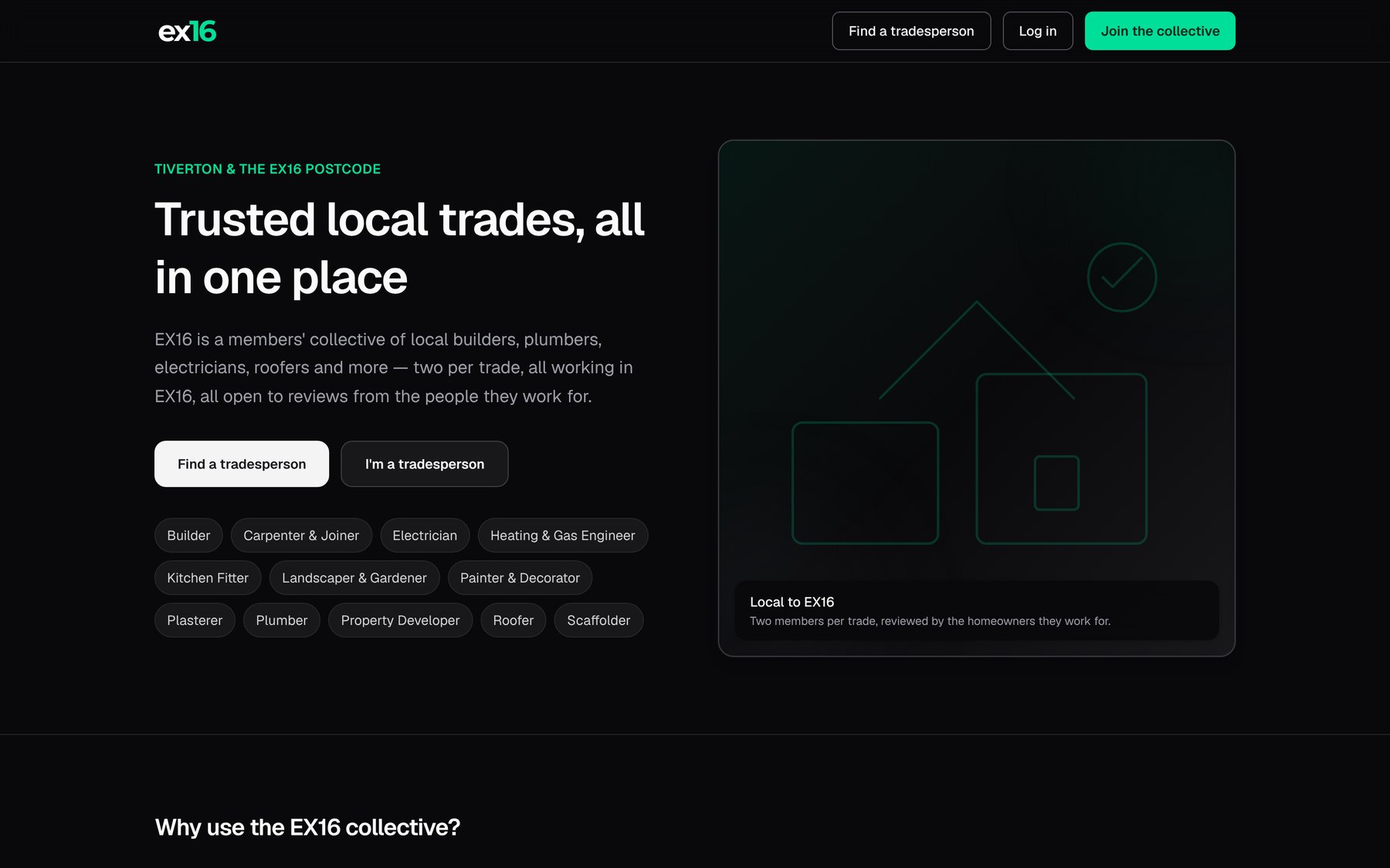 EX16 on desktop: Home, with every trade in the collective