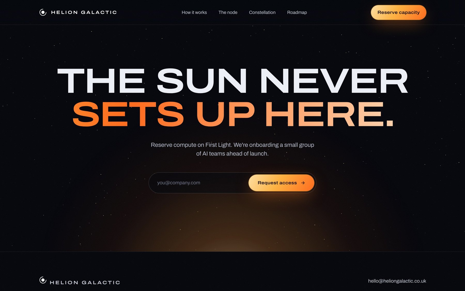 Helion Galactic website: Reserving capacity on First Light
