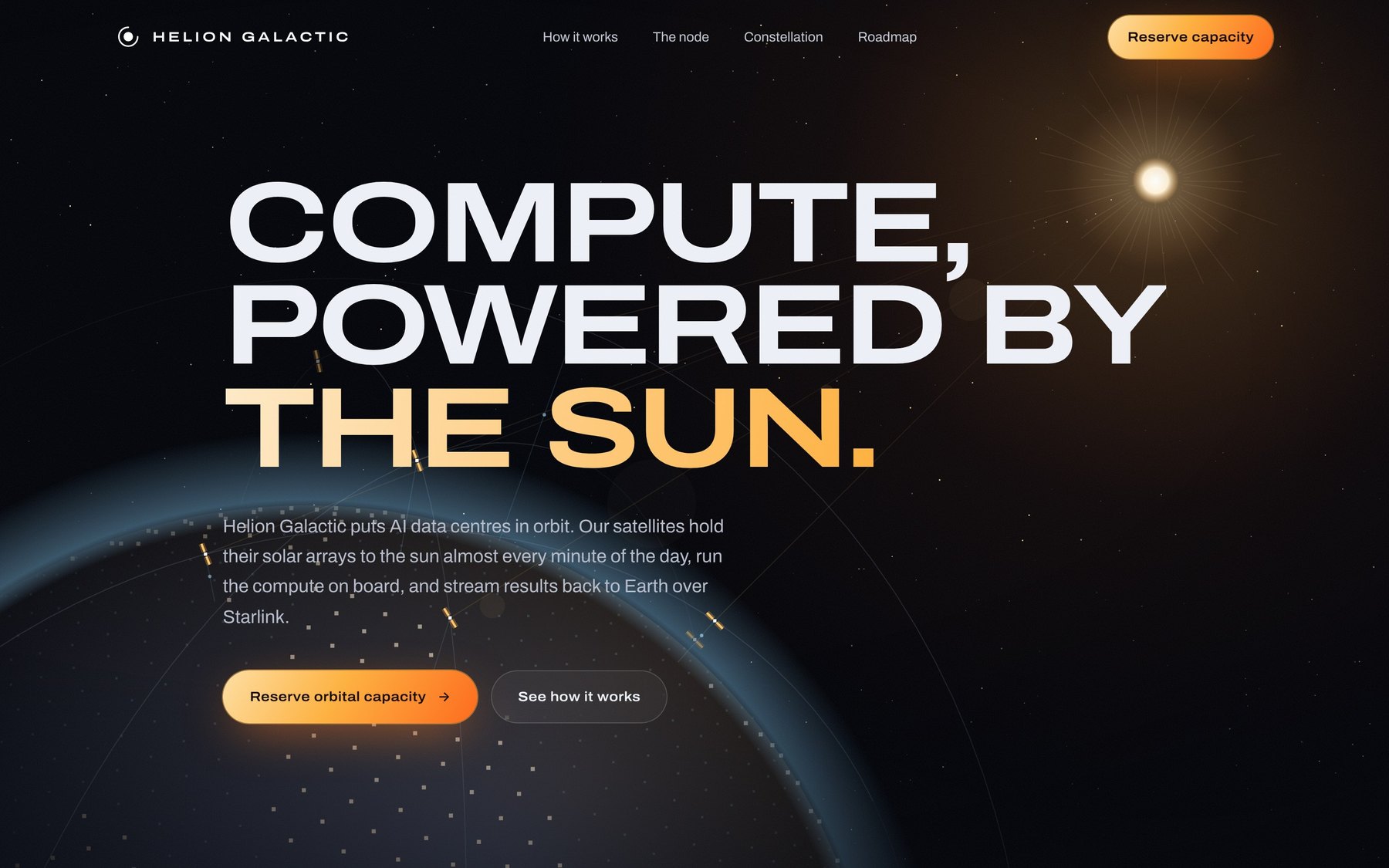 Helion Galactic website: A live hero: Earth, the sun and the fleet