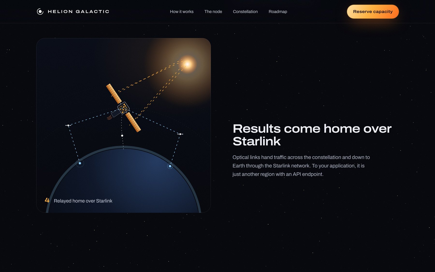 Helion Galactic website: Step four: results come home over Starlink