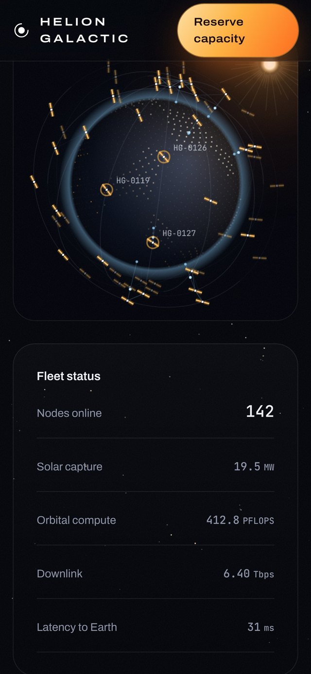 Helion Galactic on a phone: Fleet status